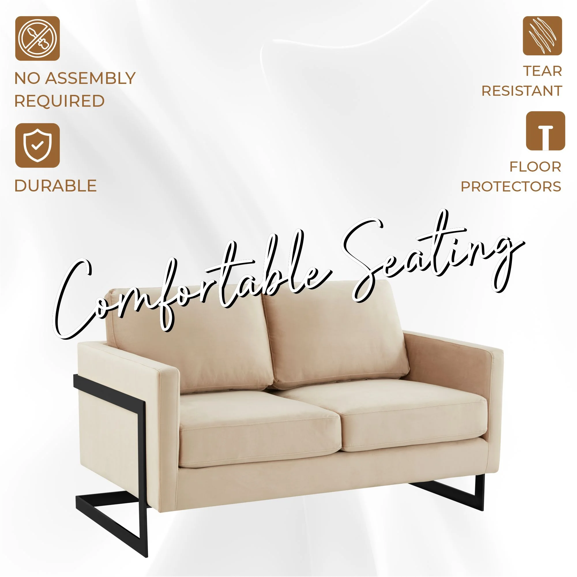 Lincoln Beige Velvet Loveseat With Black Frame