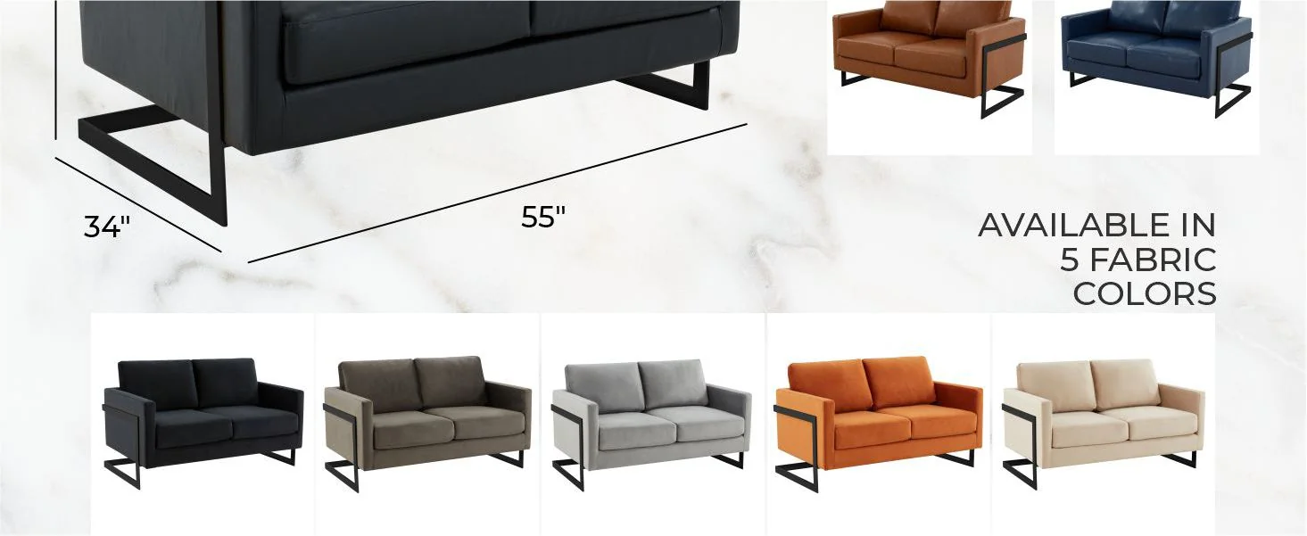 Lincoln Black Leather Loveseat With Black Frame