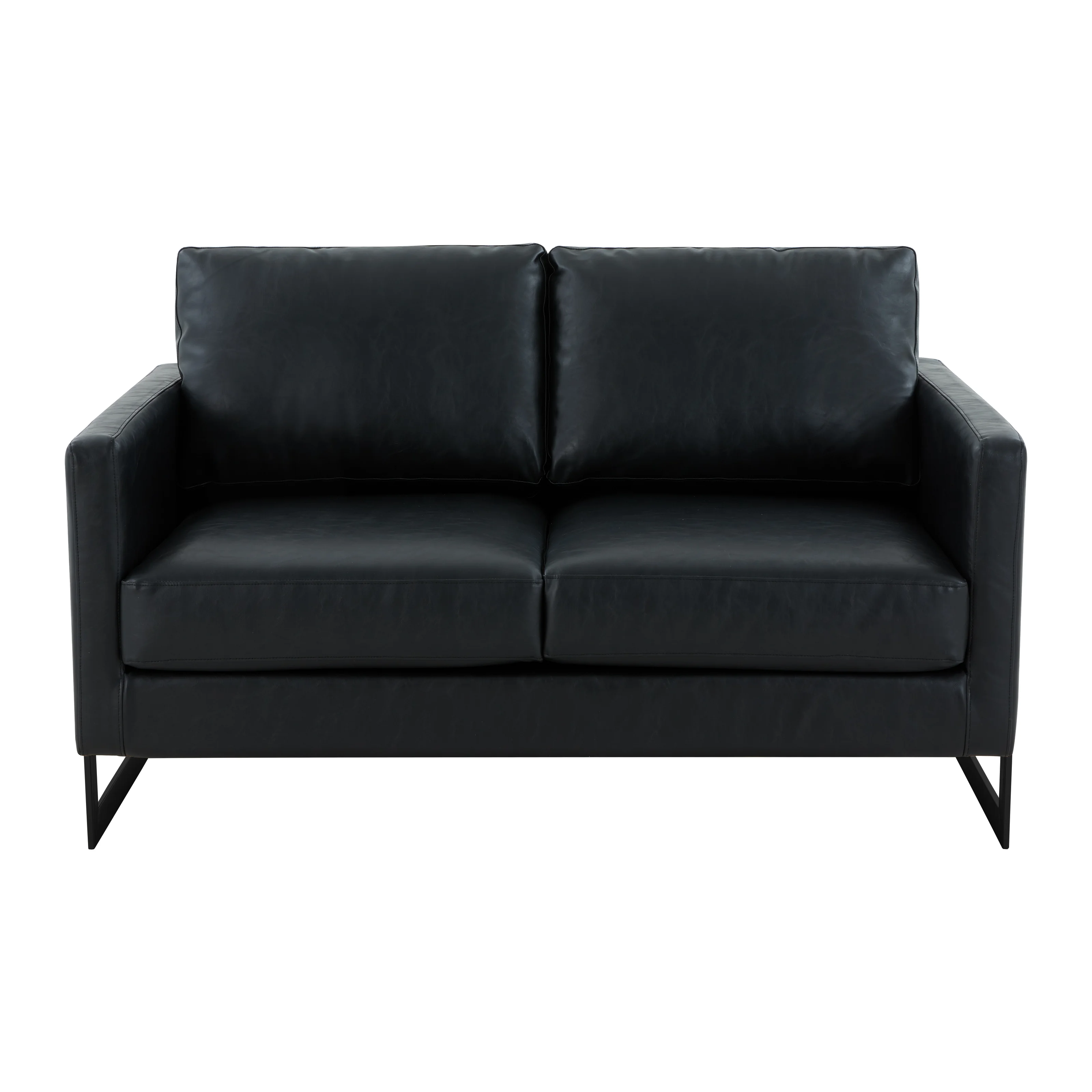 Lincoln Black Leather Loveseat With Black Frame