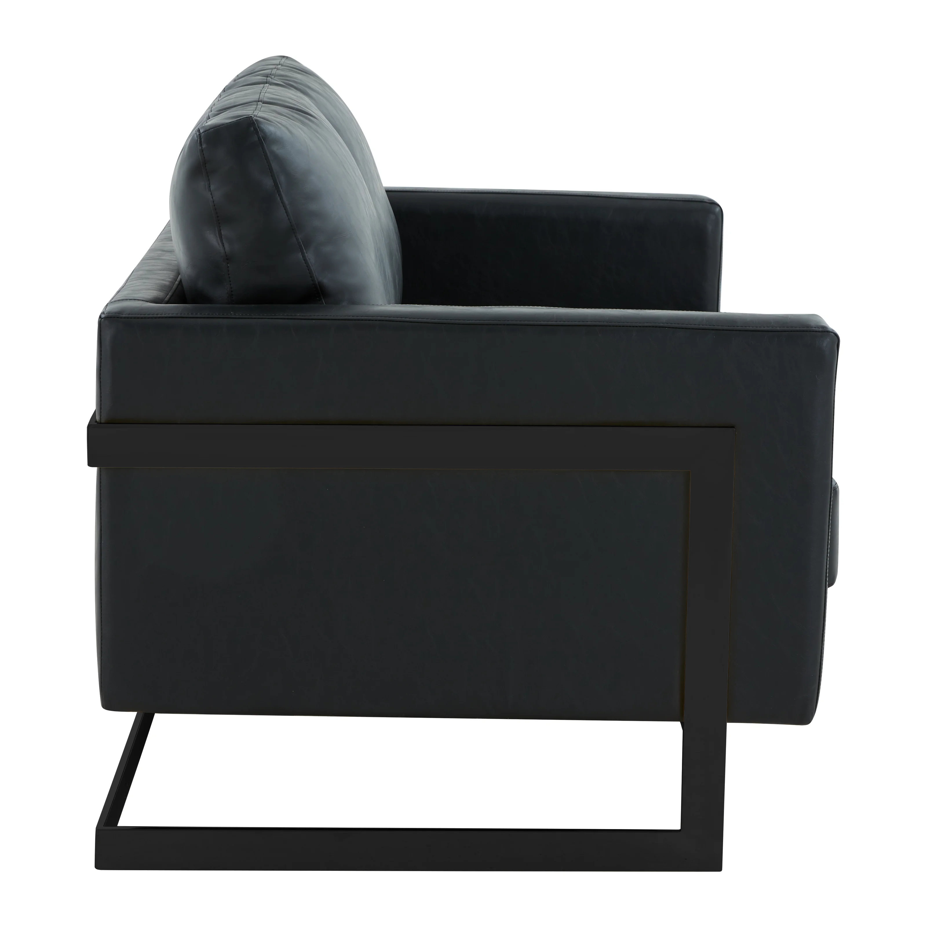 Lincoln Black Leather Loveseat With Black Frame