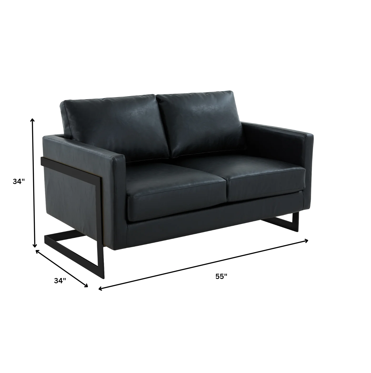 Lincoln Black Leather Loveseat With Black Frame