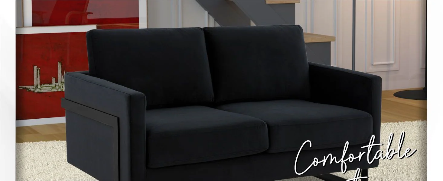 Lincoln Black Velvet Loveseat With Black Frame