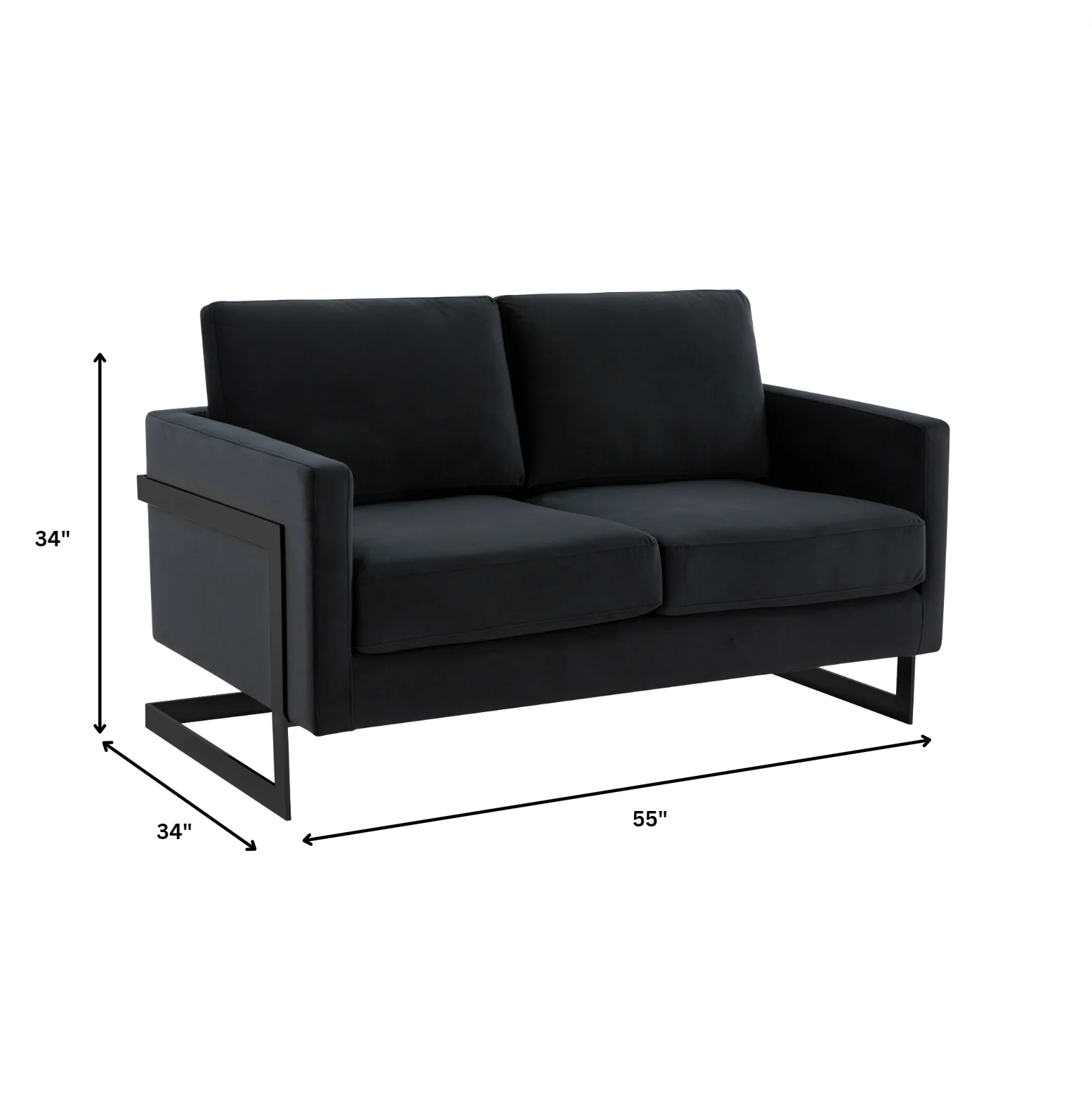 Lincoln Black Velvet Loveseat With Black Frame