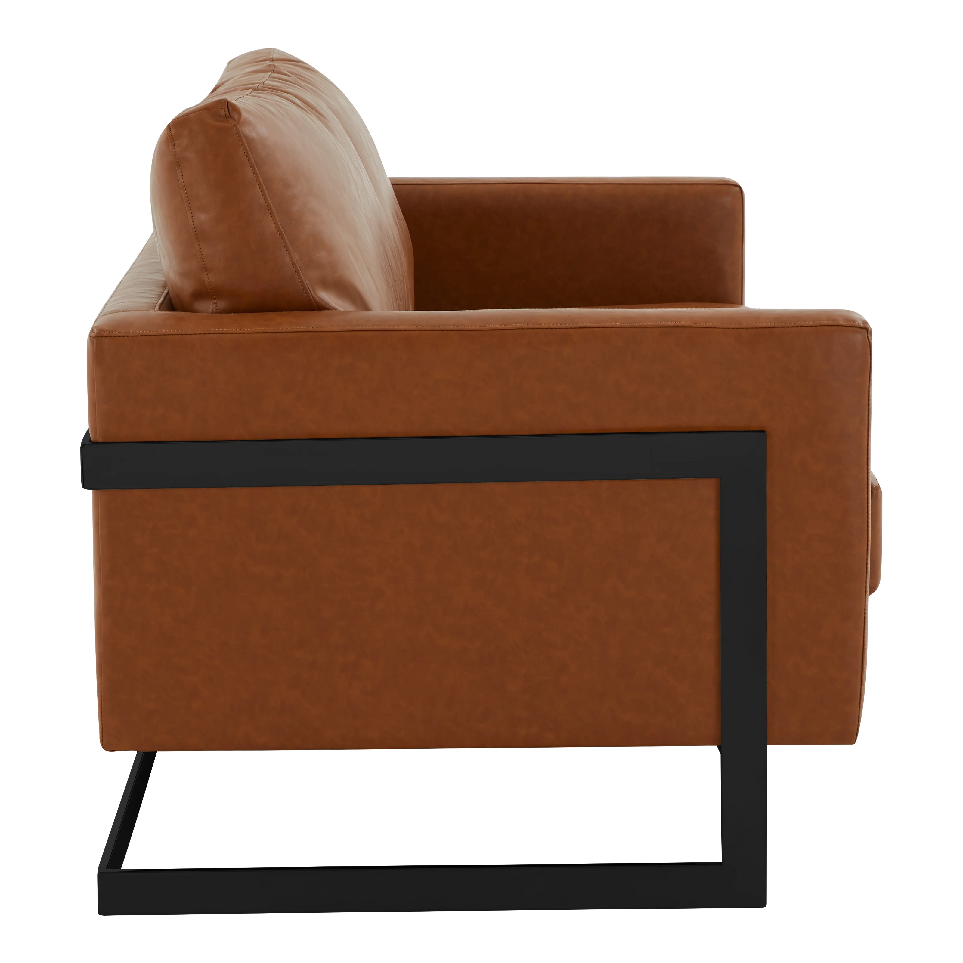 Lincoln Brown Leather Loveseat With Black Frame