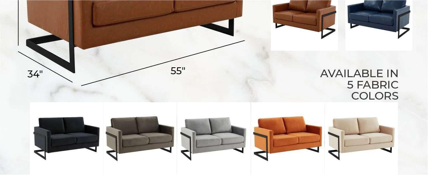 Lincoln Brown Leather Loveseat With Black Frame