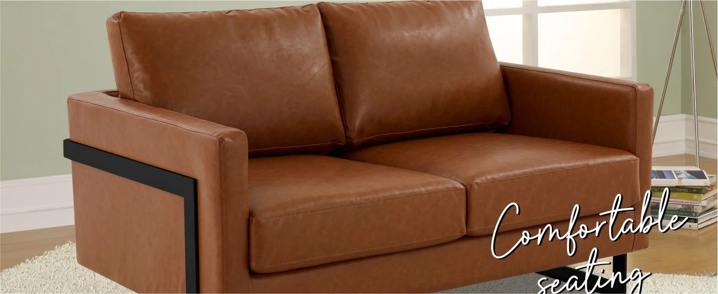 Lincoln Brown Leather Loveseat With Black Frame