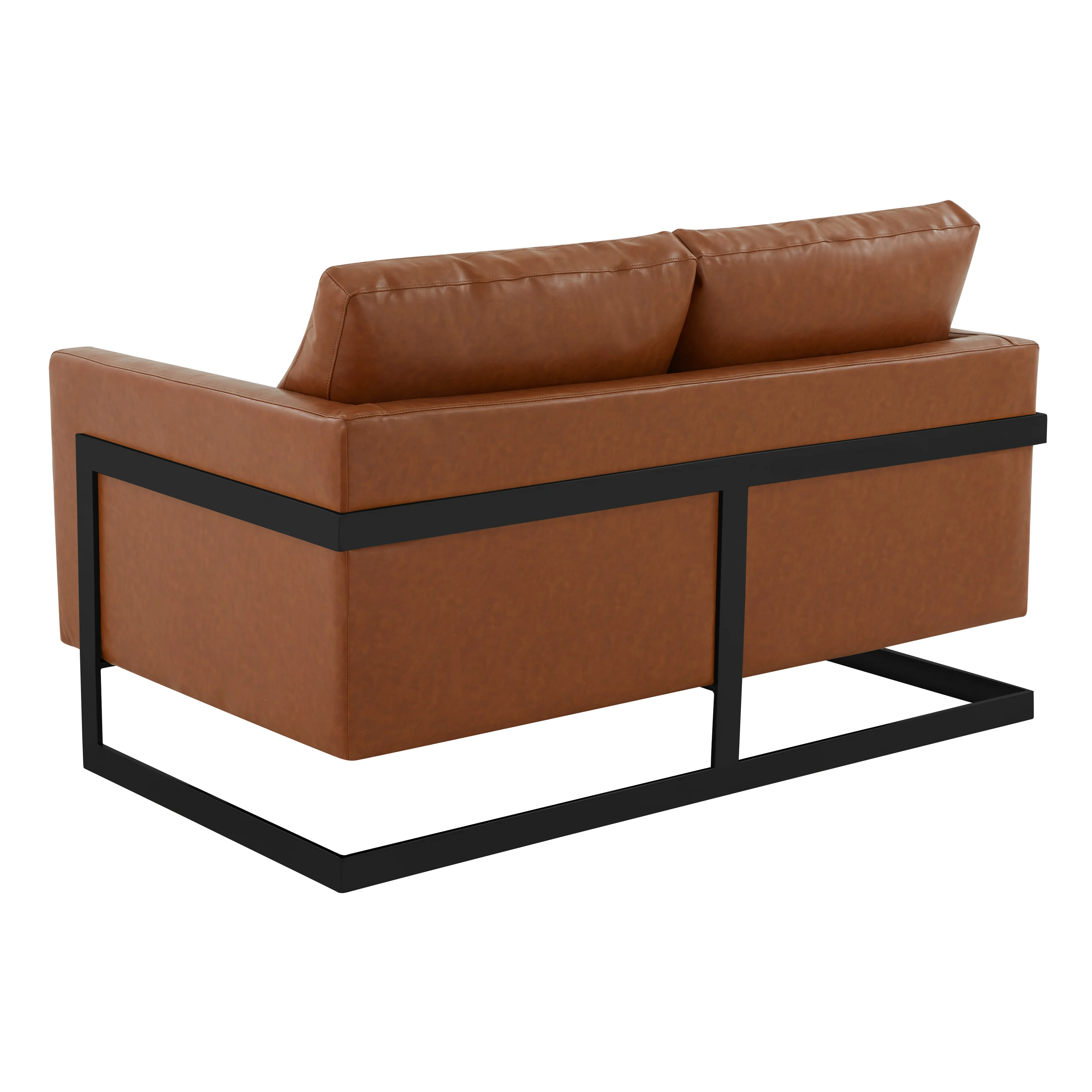 Lincoln Brown Leather Loveseat With Black Frame