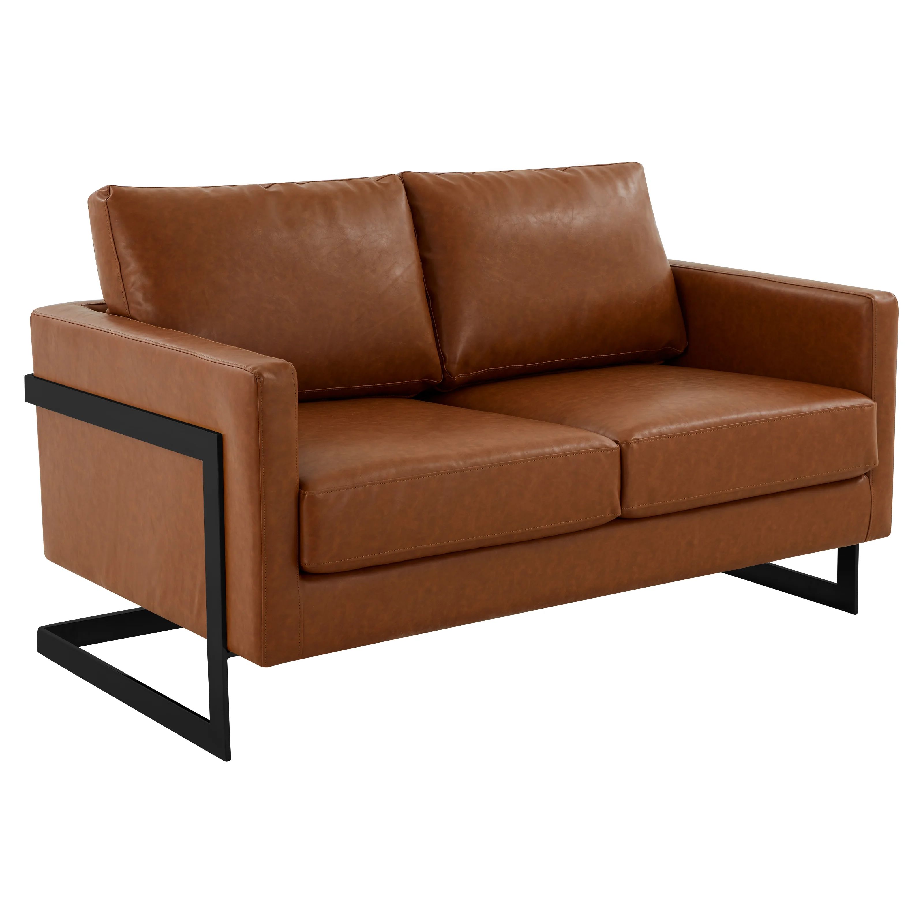 Lincoln Brown Leather Loveseat With Black Frame