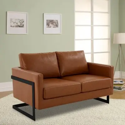 Lincoln Brown Leather Loveseat With Black Frame