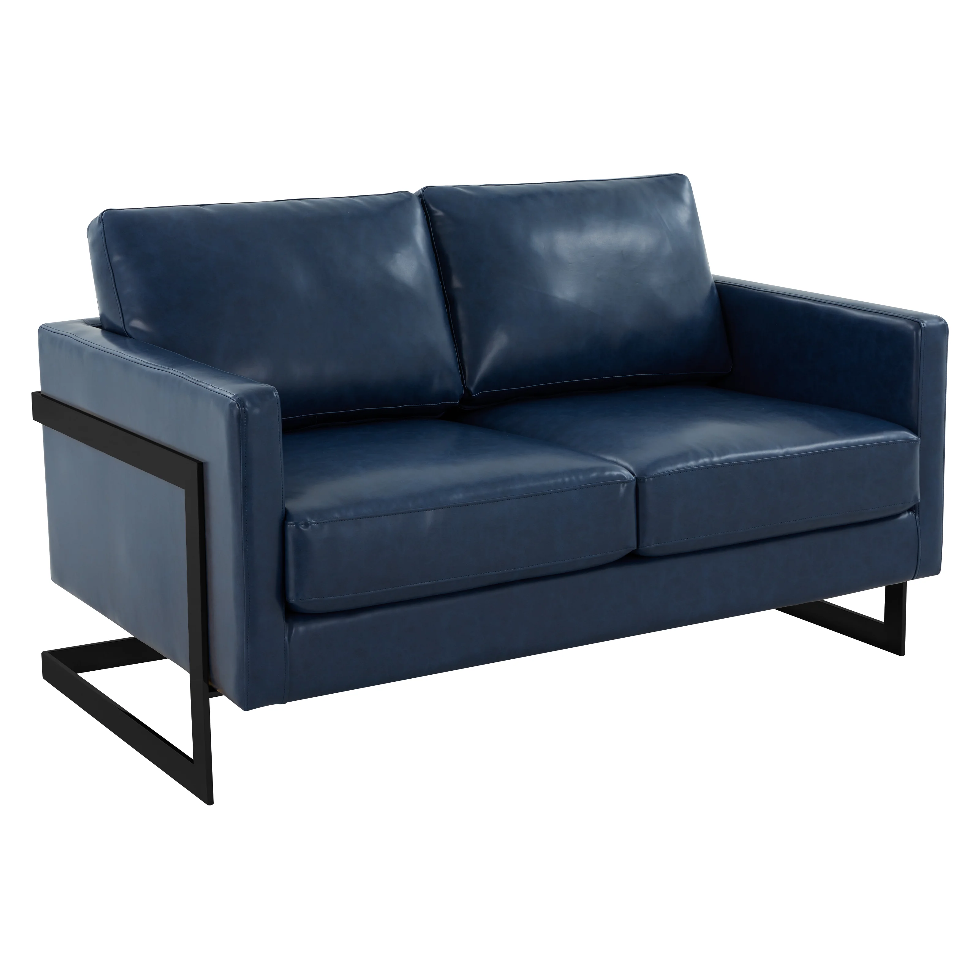Lincoln Blue Leather Loveseat With Black Frame