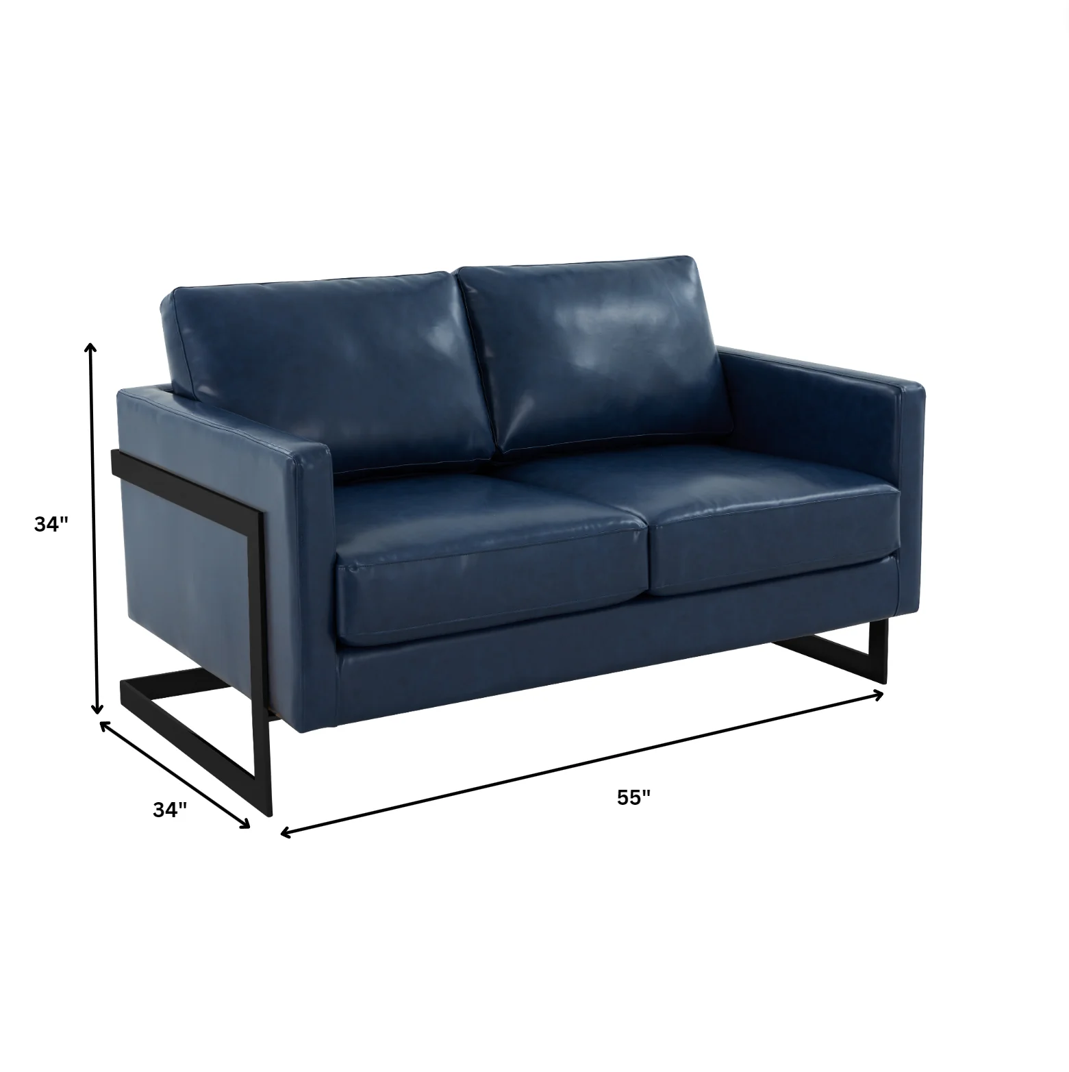 Lincoln Blue Leather Loveseat With Black Frame