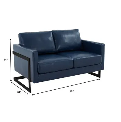 Lincoln Blue Leather Loveseat With Black Frame