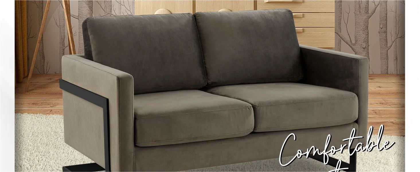 Lincoln Dark Grey Velvet Loveseat With Black Frame