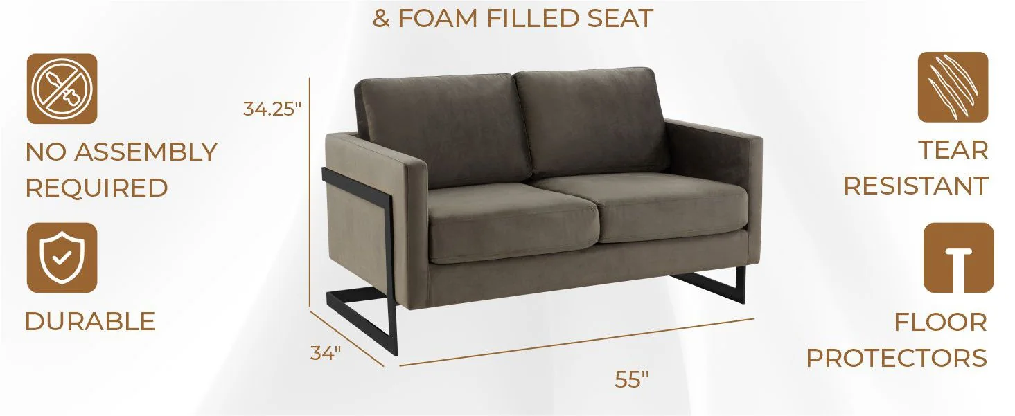 Lincoln Dark Grey Velvet Loveseat With Black Frame