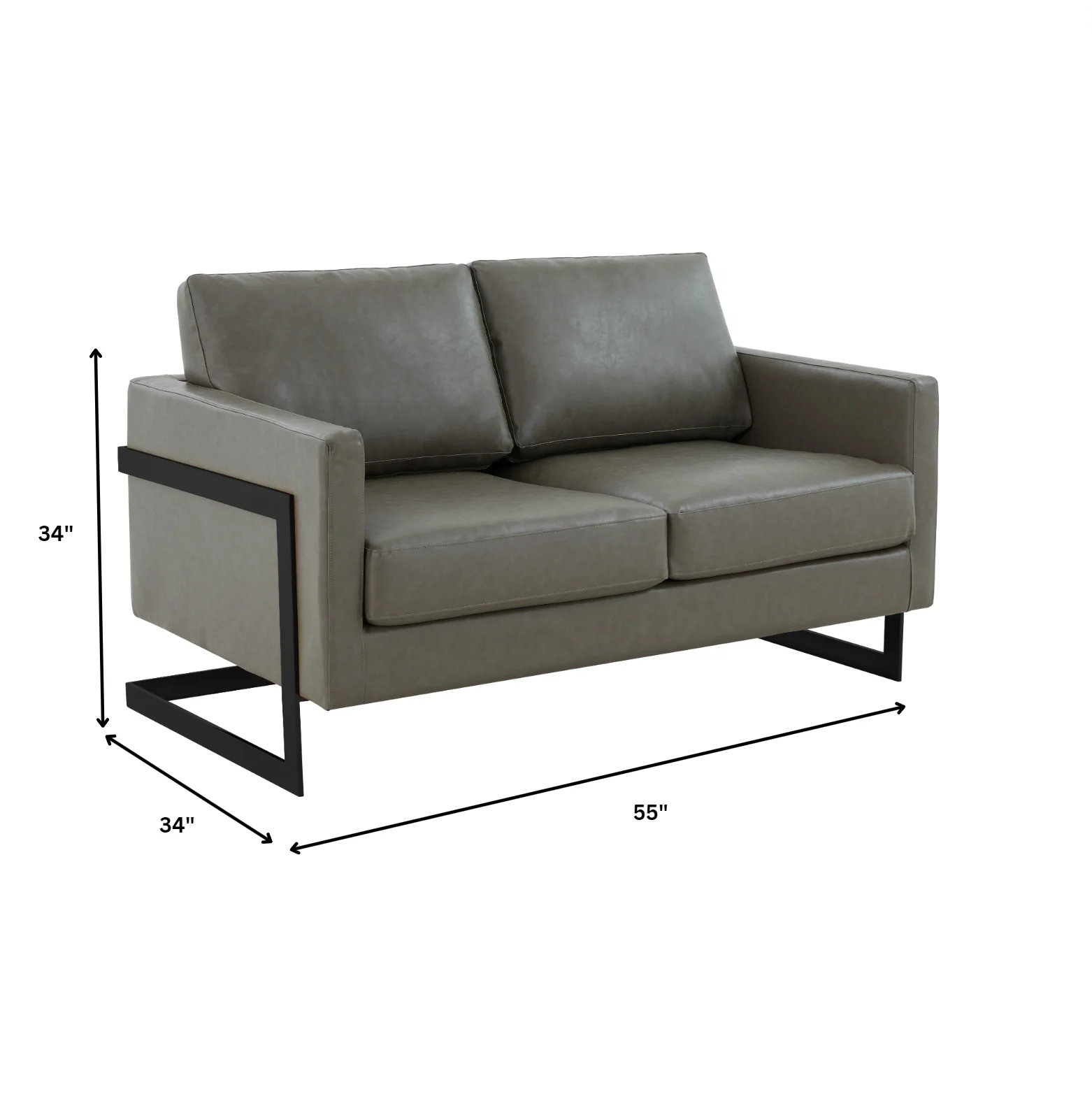 Lincoln Grey Leather Loveseat With Black Frame