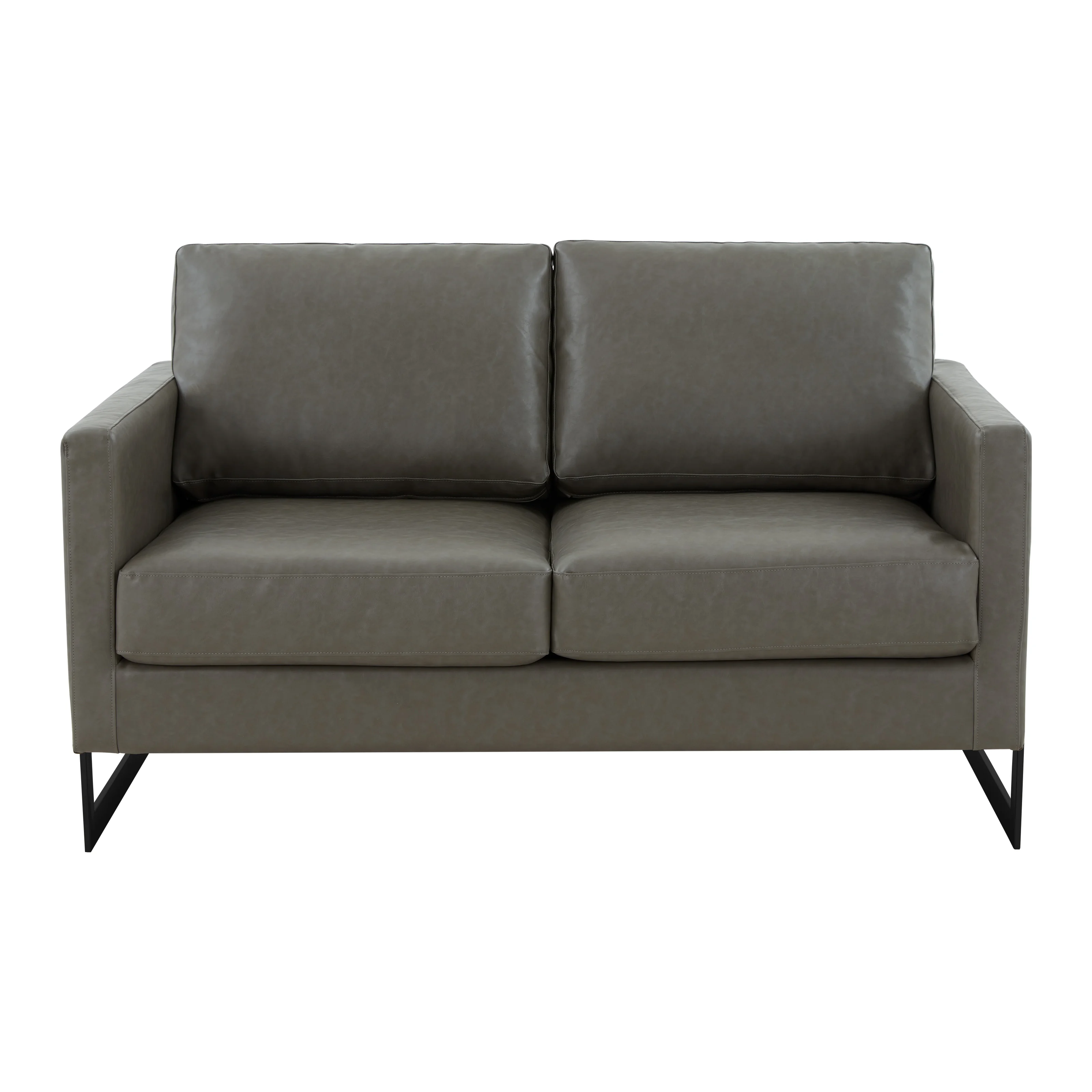 Lincoln Grey Leather Loveseat With Black Frame