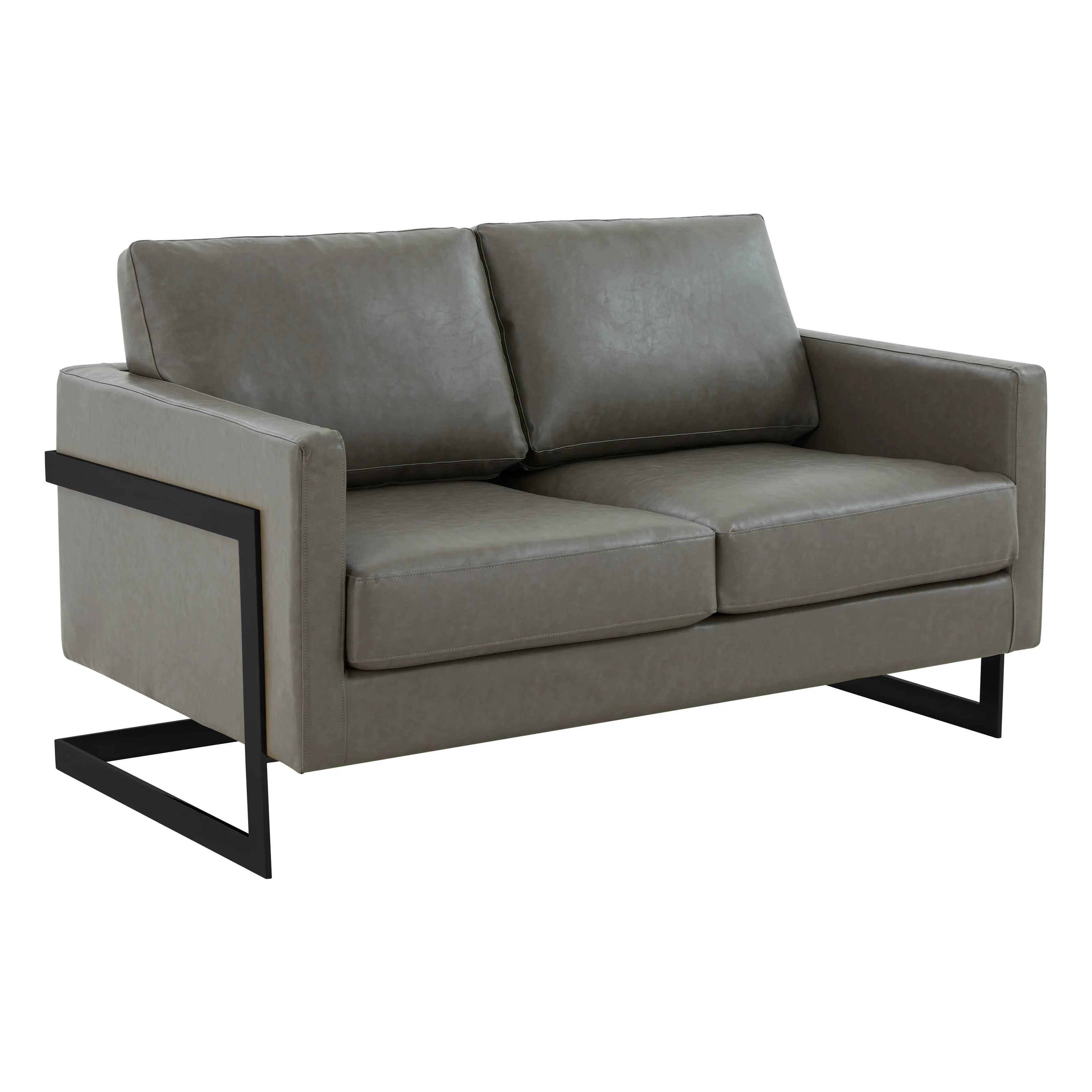 Lincoln Grey Leather Loveseat With Black Frame