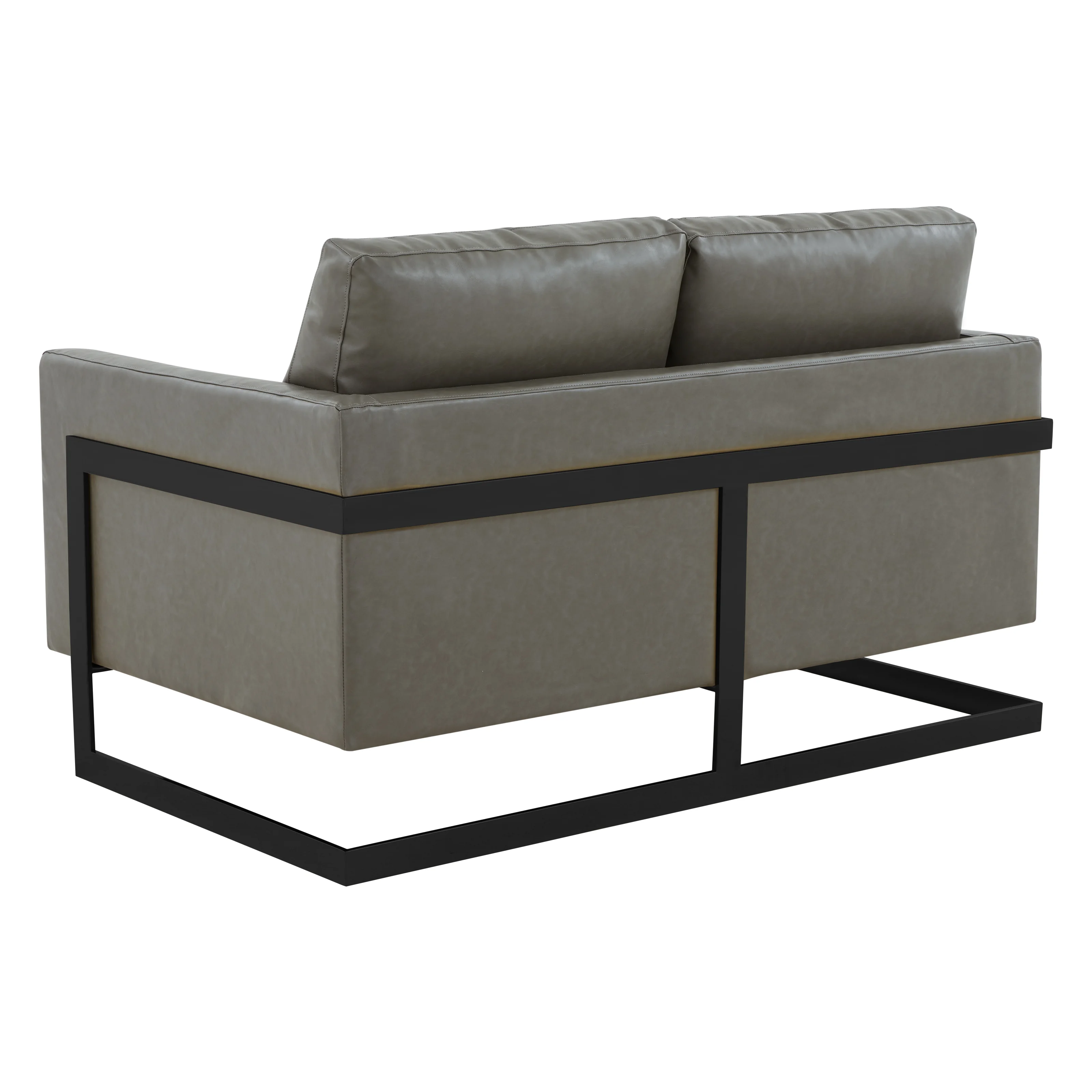 Lincoln Grey Leather Loveseat With Black Frame