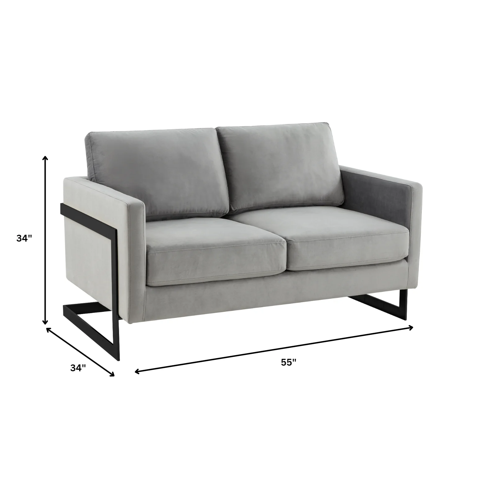 Lincoln Light Grey Velvet Loveseat With Black Frame