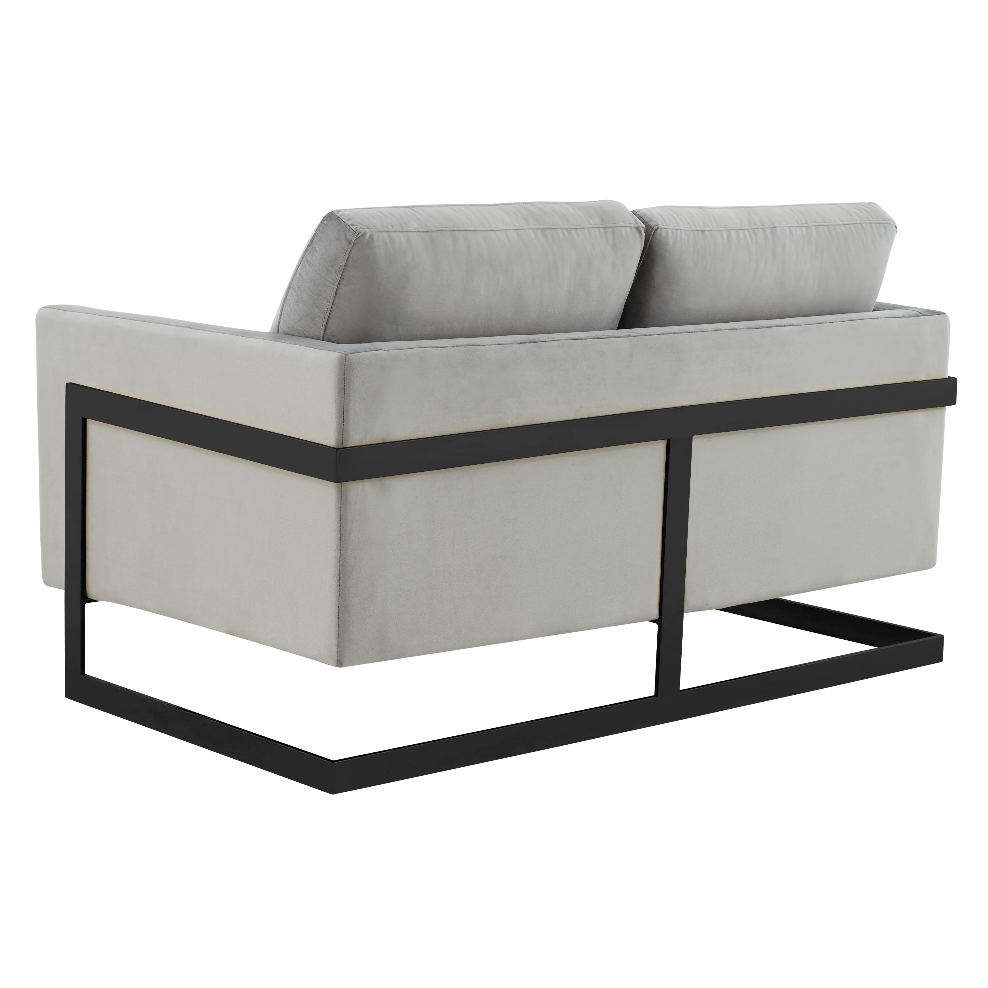 Lincoln Light Grey Velvet Loveseat With Black Frame