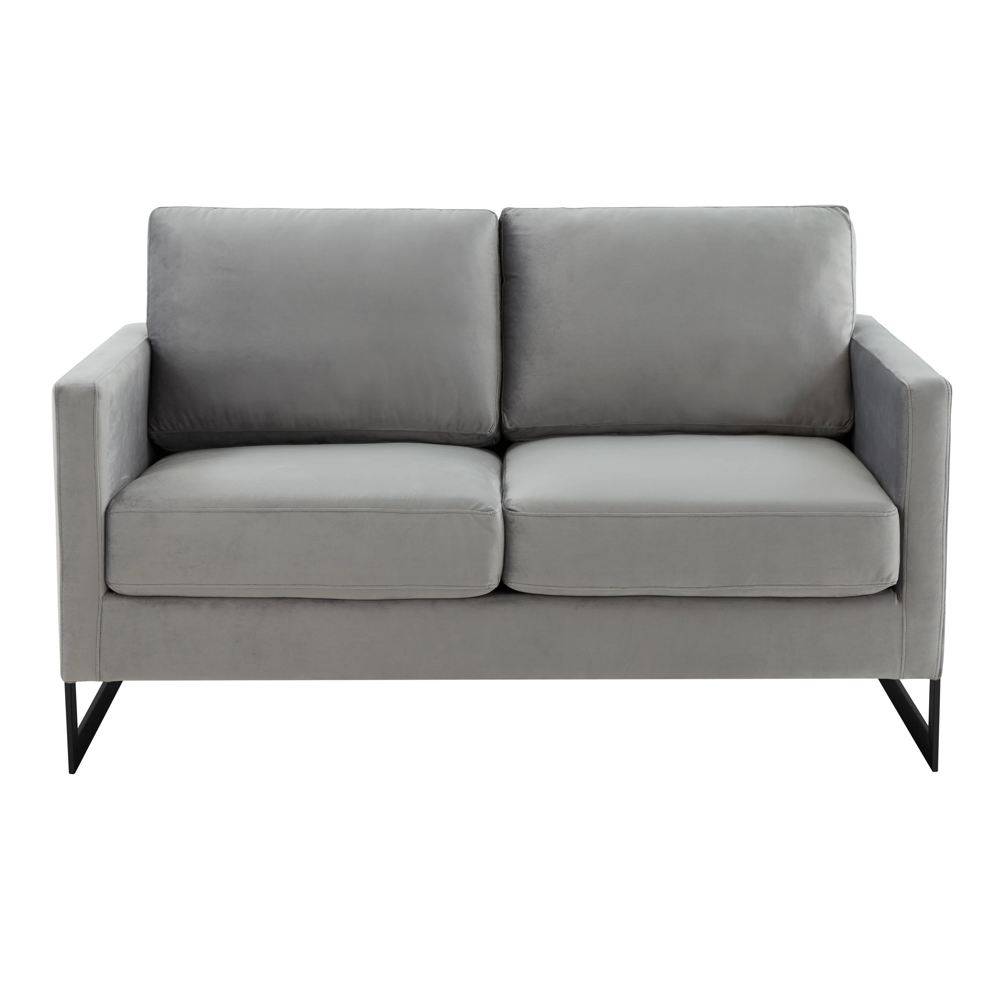 Lincoln Light Grey Velvet Loveseat With Black Frame