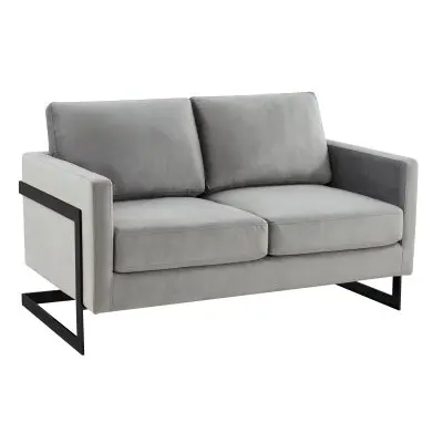Lincoln Light Grey Velvet Loveseat With Black Frame