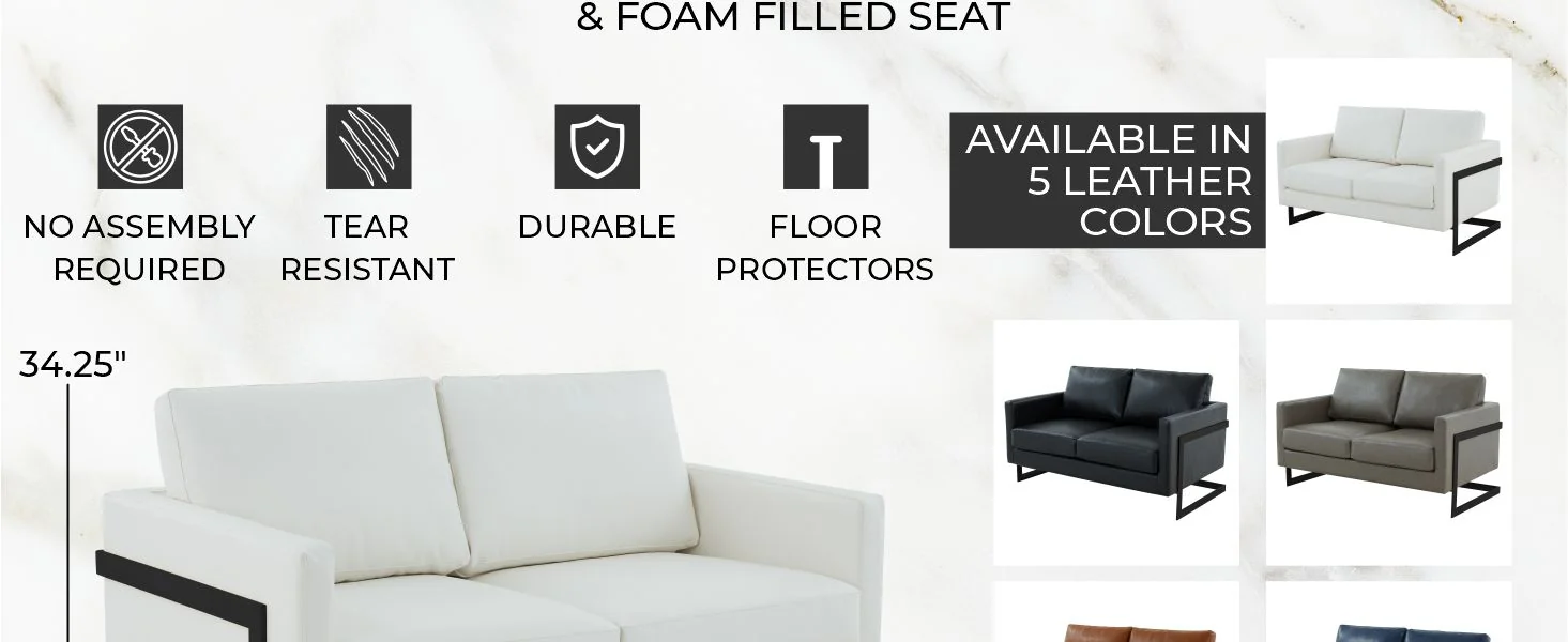 Lincoln White Leather Loveseat With Black Frame