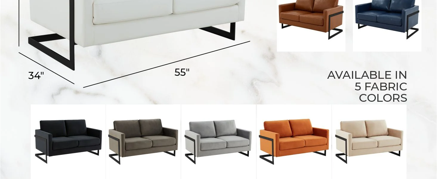 Lincoln White Leather Loveseat With Black Frame