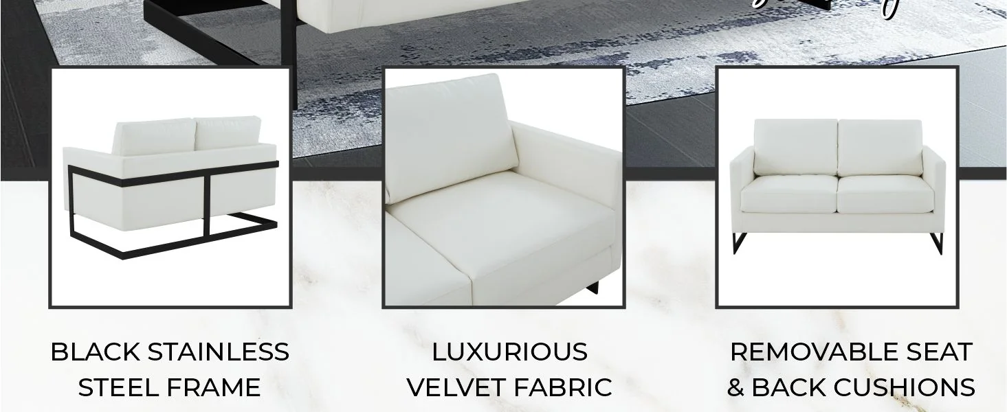 Lincoln White Leather Loveseat With Black Frame