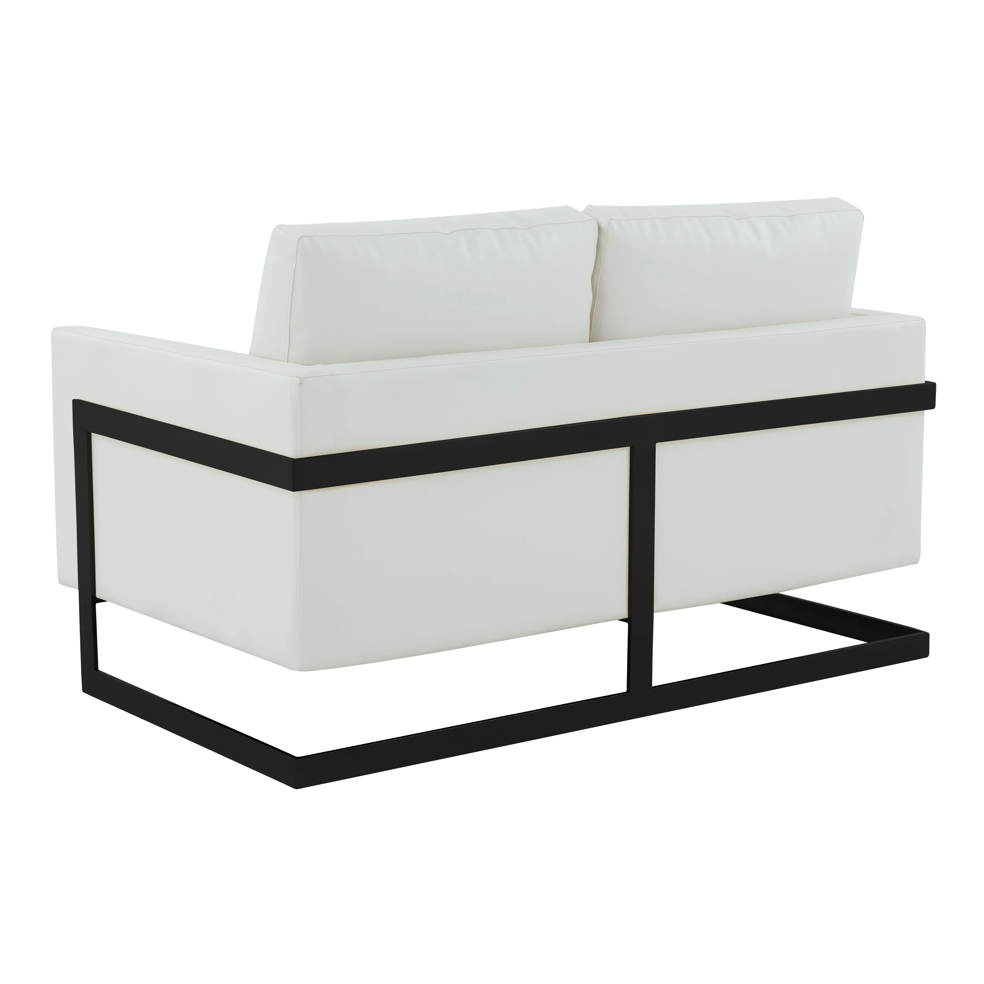 Lincoln White Leather Loveseat With Black Frame