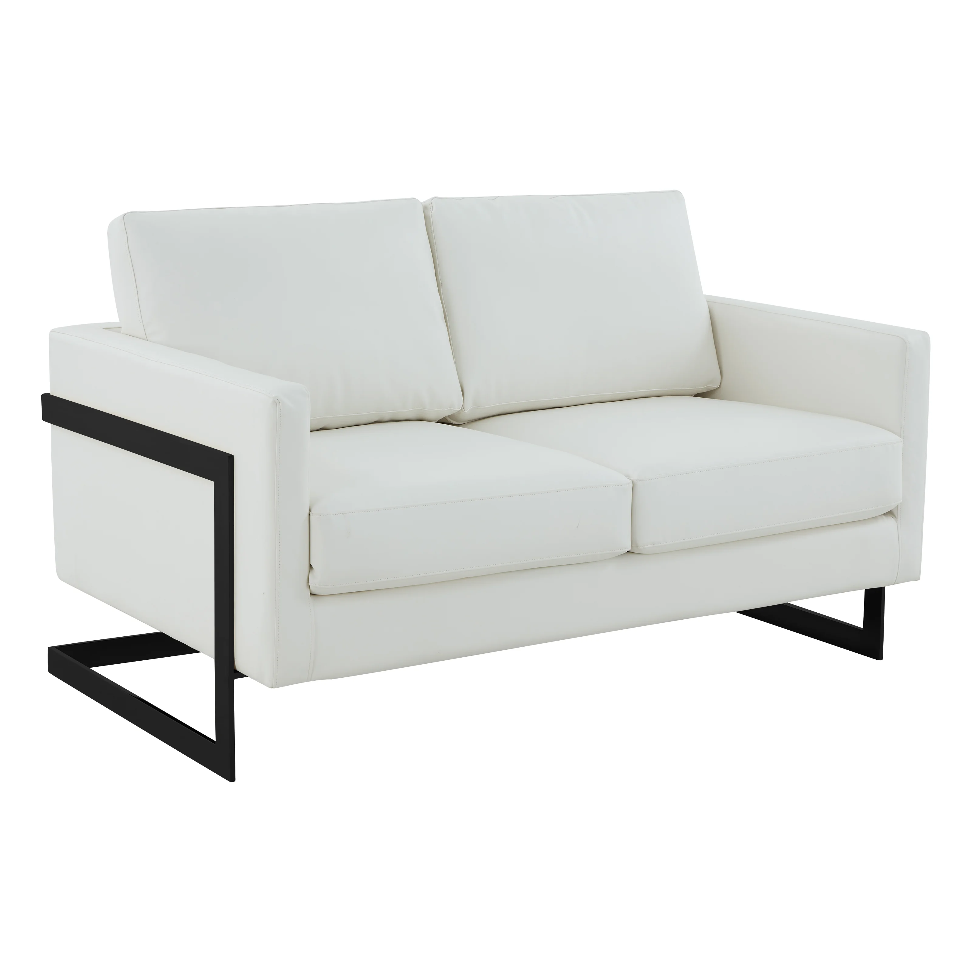 Lincoln White Leather Loveseat With Black Frame