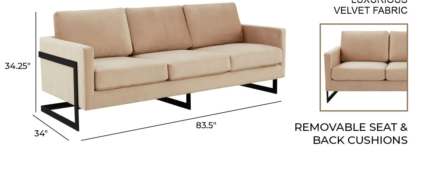 Lincoln Beige Velvet Sofa With Black Frame