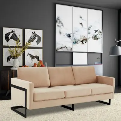 Lincoln Beige Velvet Sofa With Black Frame