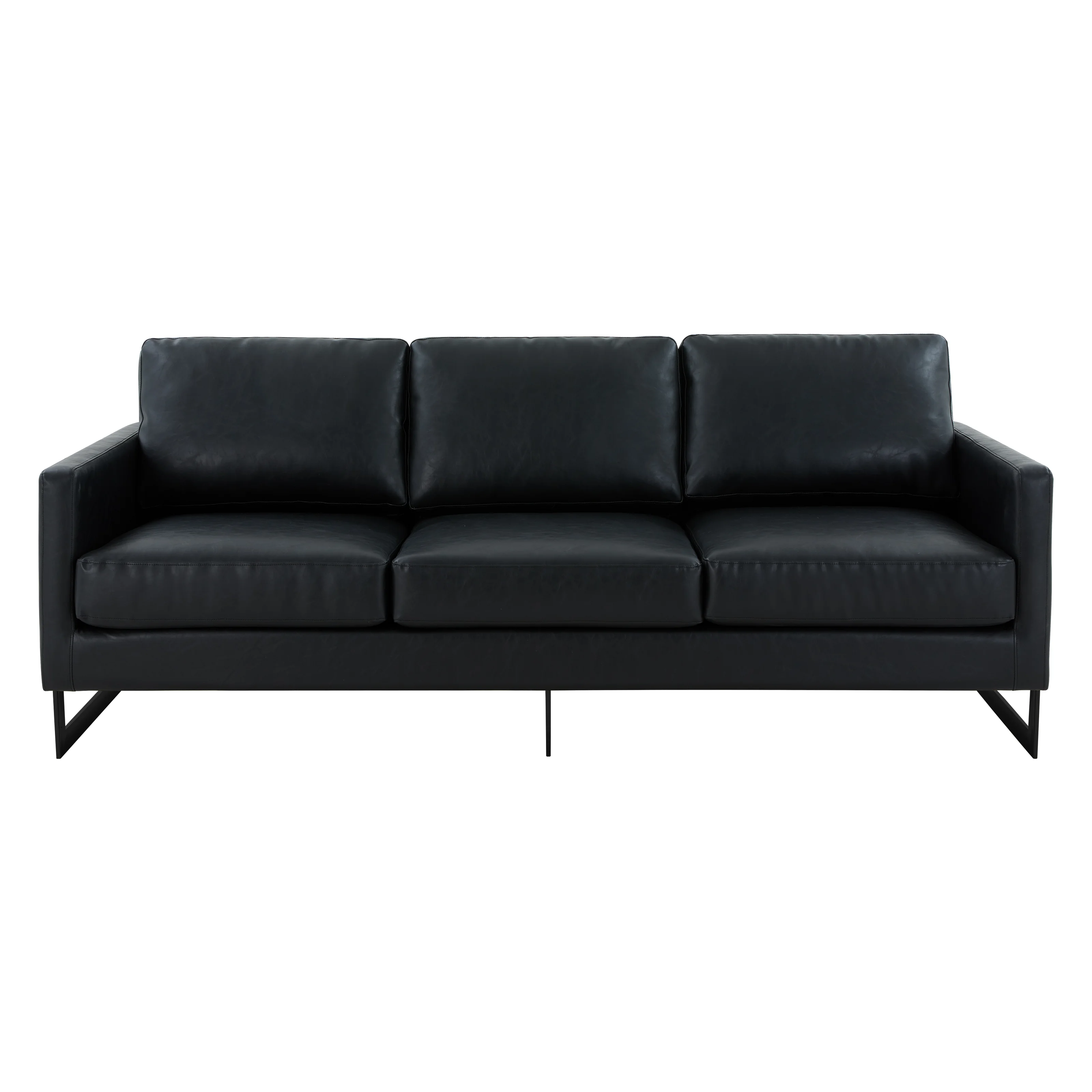 Lincoln Black Leather Sofa With Black Frame