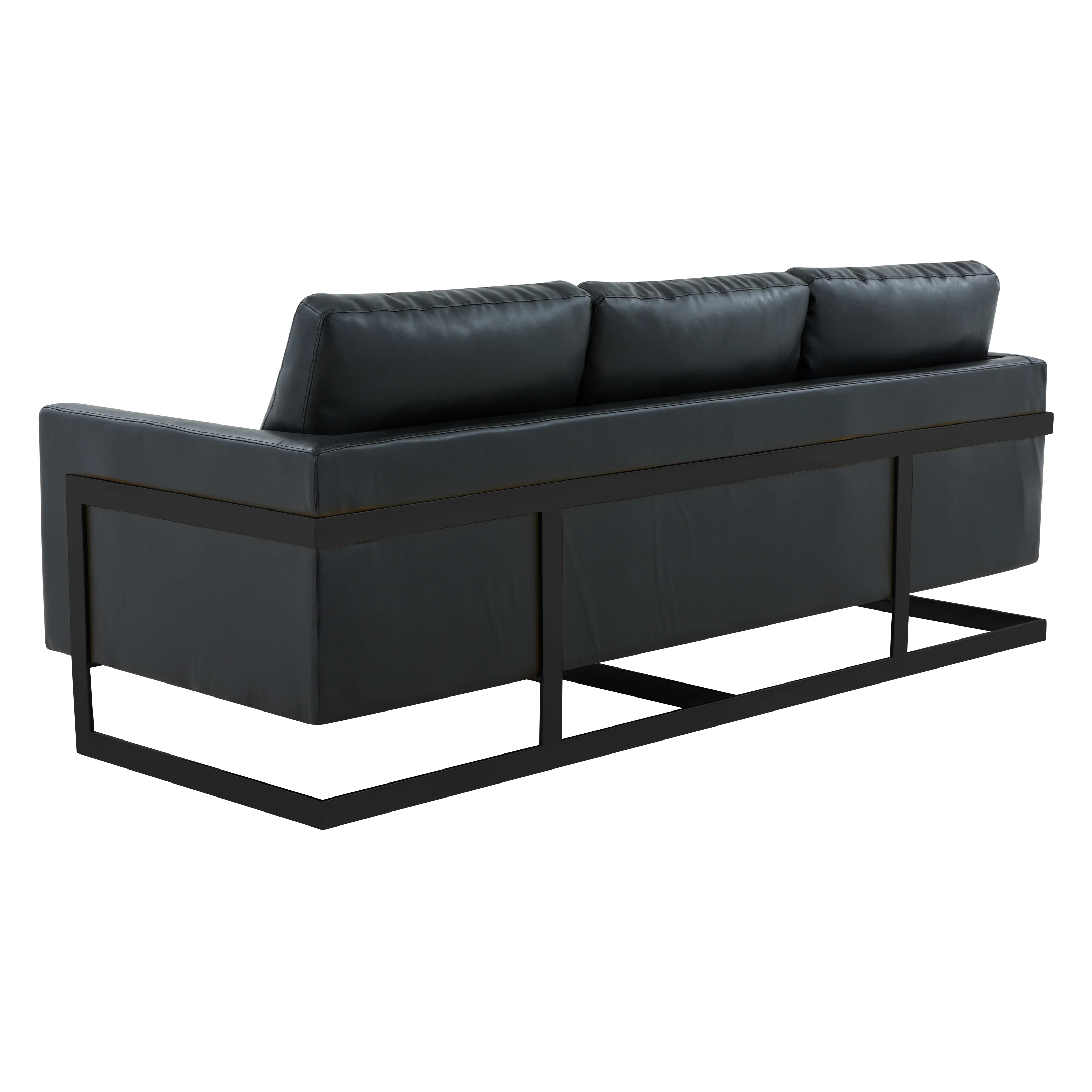 Lincoln Black Leather Sofa With Black Frame