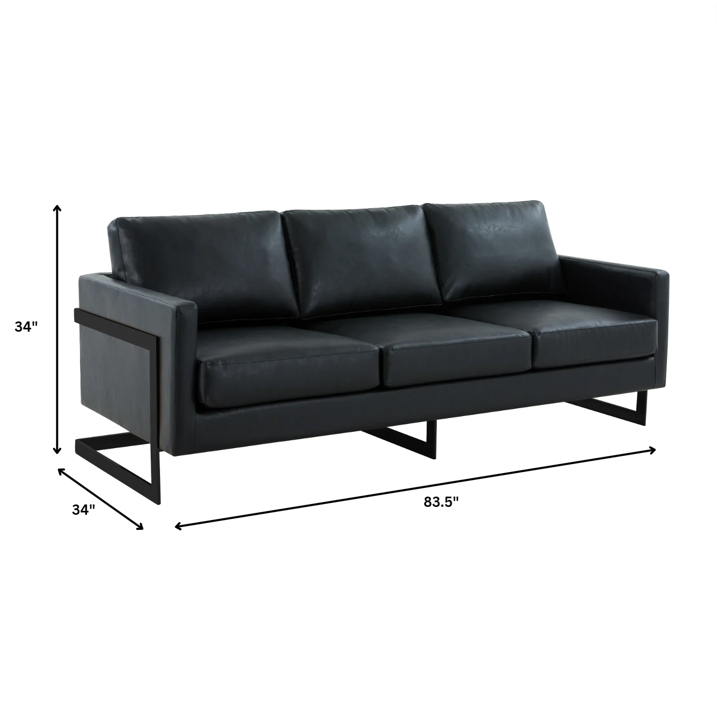 Lincoln Black Leather Sofa With Black Frame
