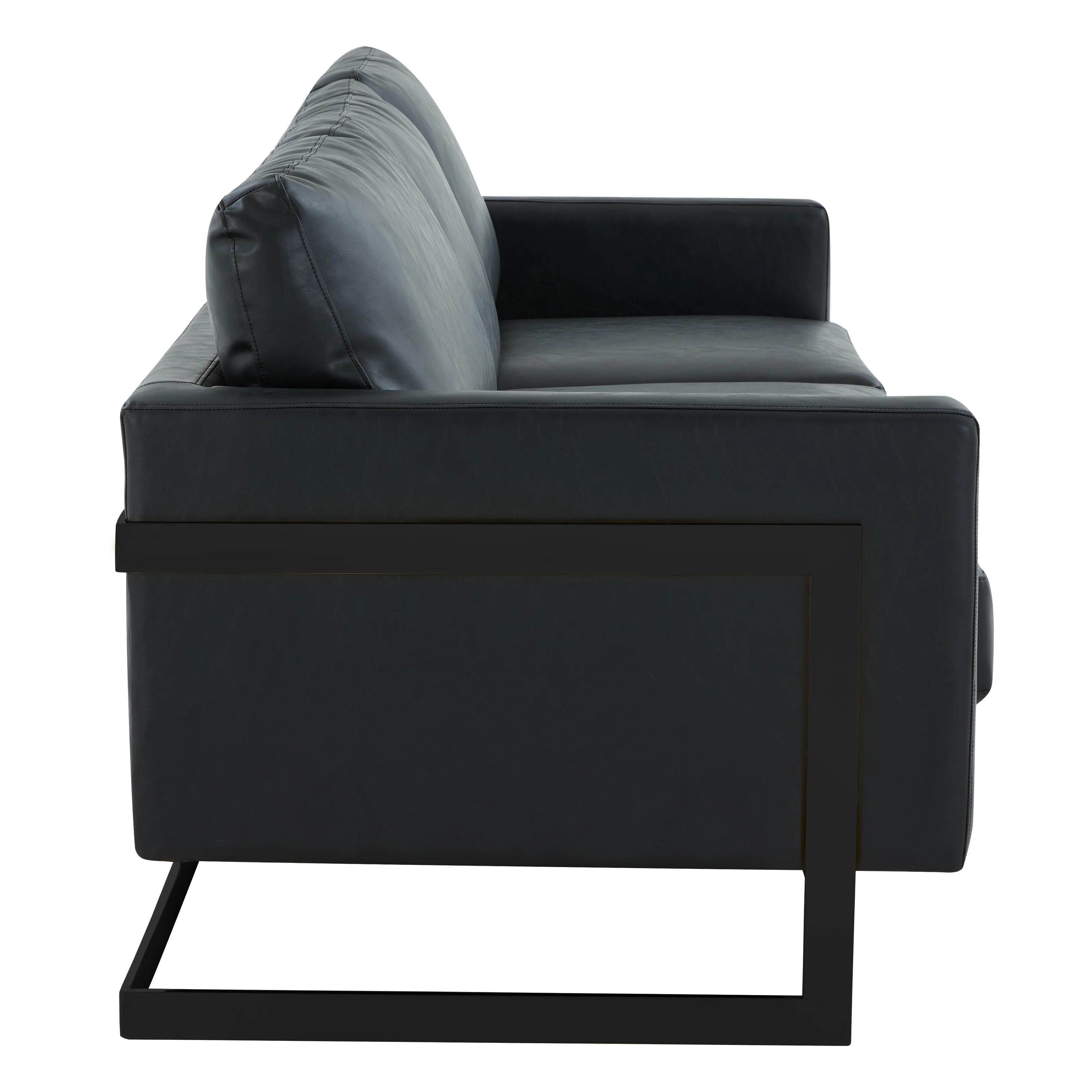Lincoln Black Leather Sofa With Black Frame