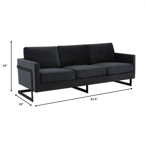 Lincoln Black Velvet Sofa With Black Frame