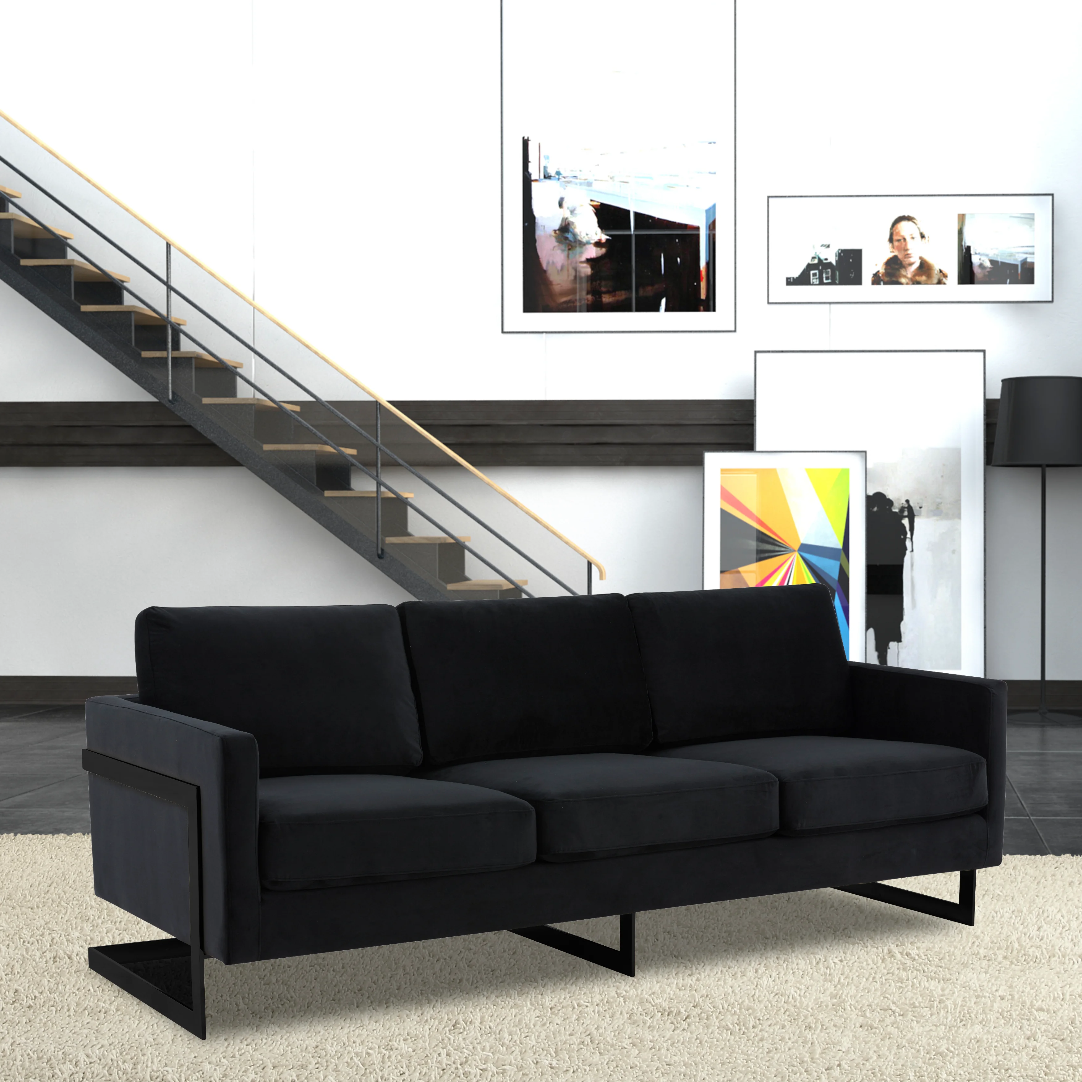 Lincoln Black Velvet Sofa With Black Frame