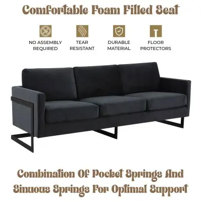 Lincoln Black Velvet Sofa With Black Frame
