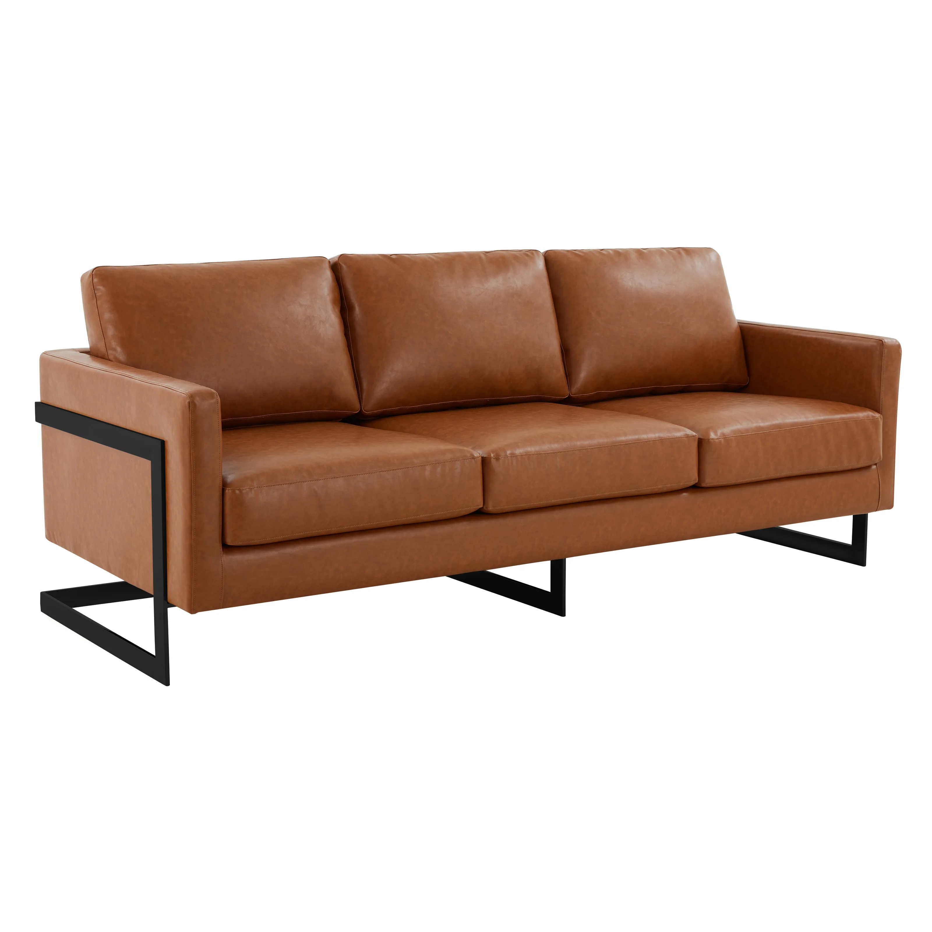 Lincoln Brown Leather Sofa With Black Frame