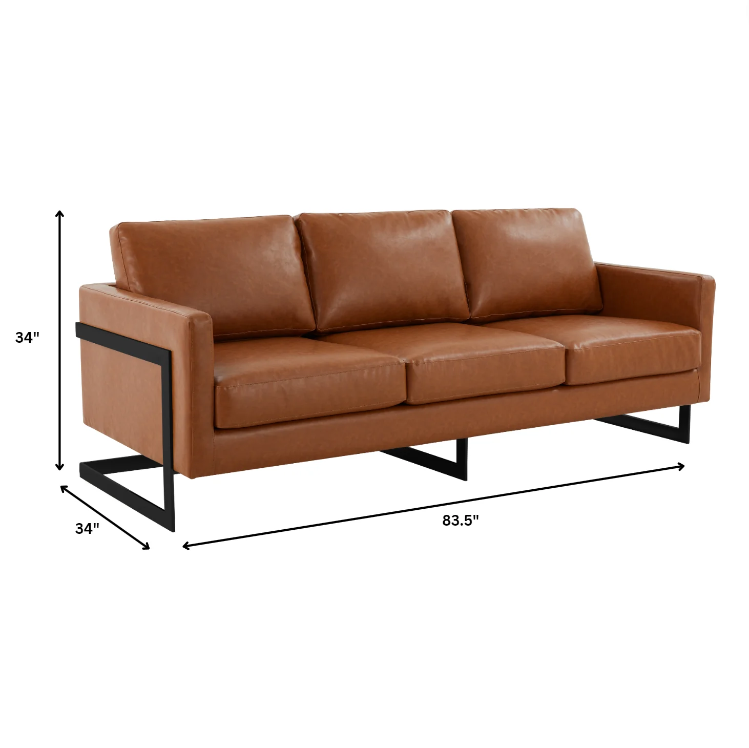 Lincoln Brown Leather Sofa With Black Frame