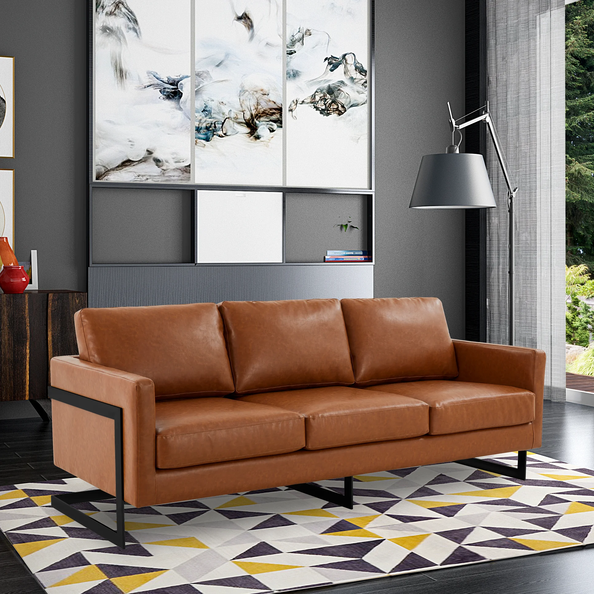 Lincoln Brown Leather Sofa With Black Frame