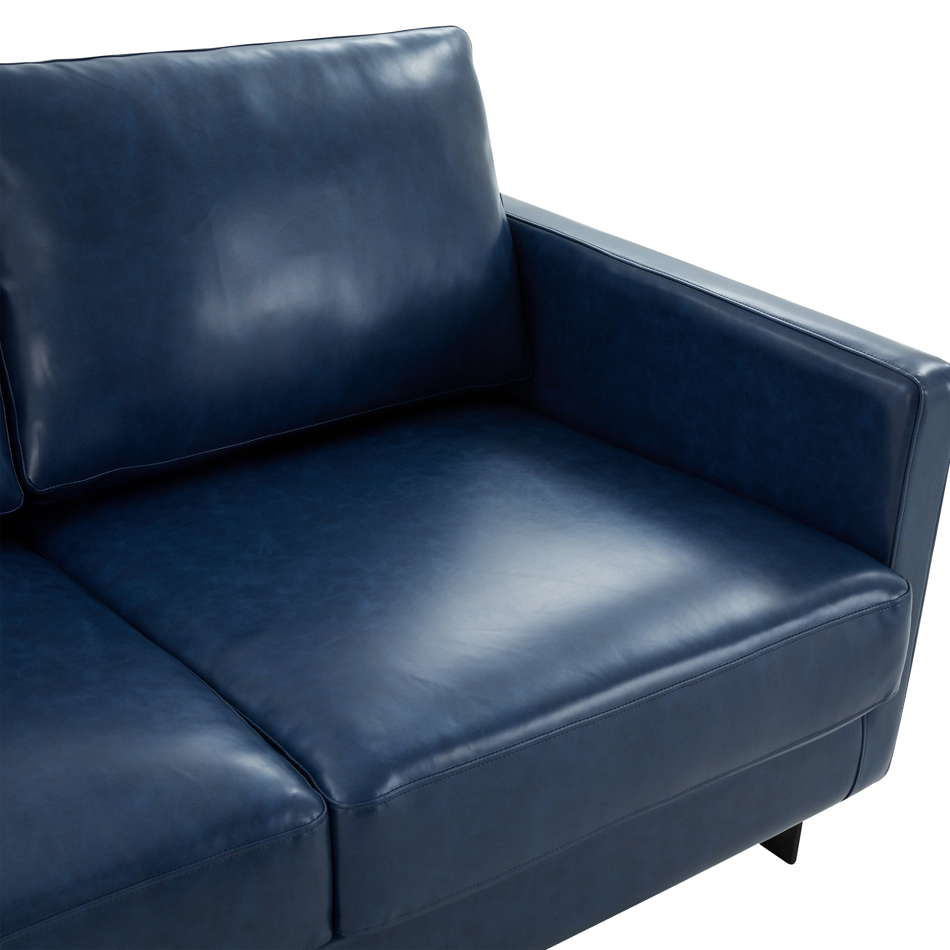 Lincoln Blue Leather Sofa With Black Frame