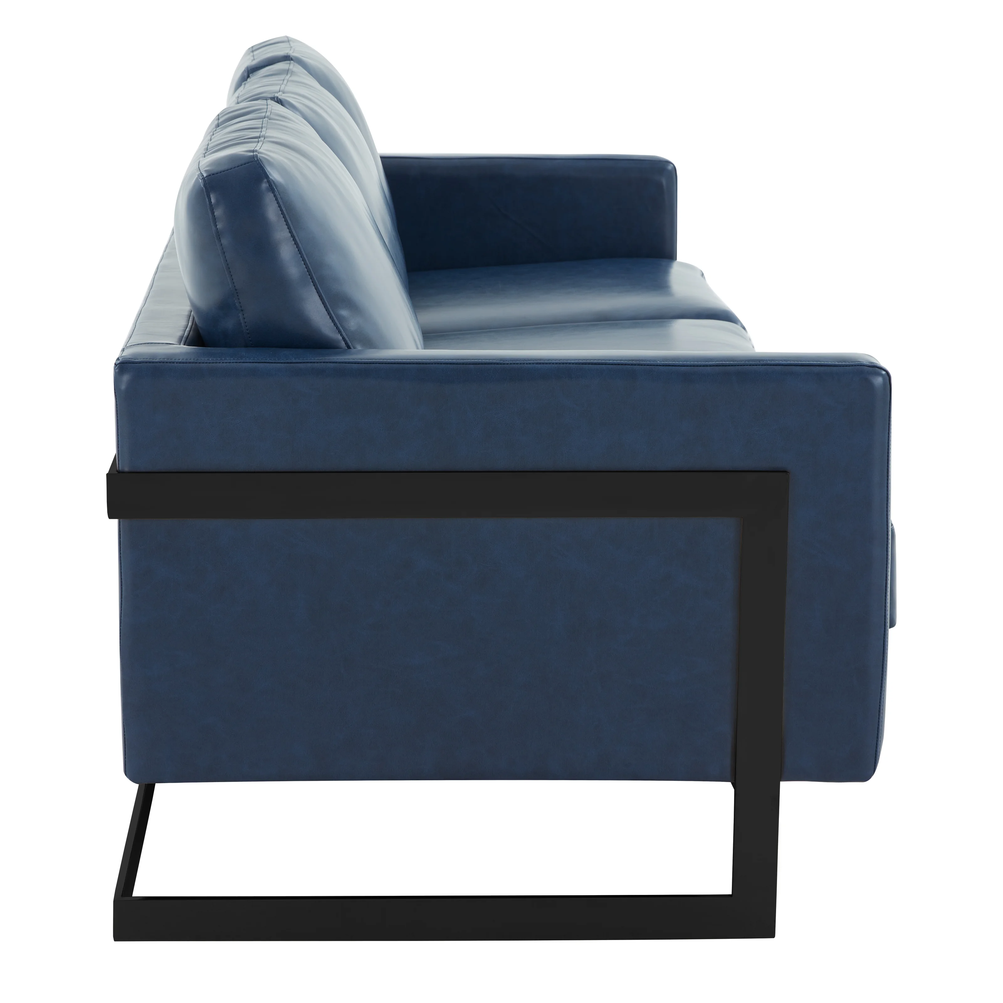 Lincoln Blue Leather Sofa With Black Frame