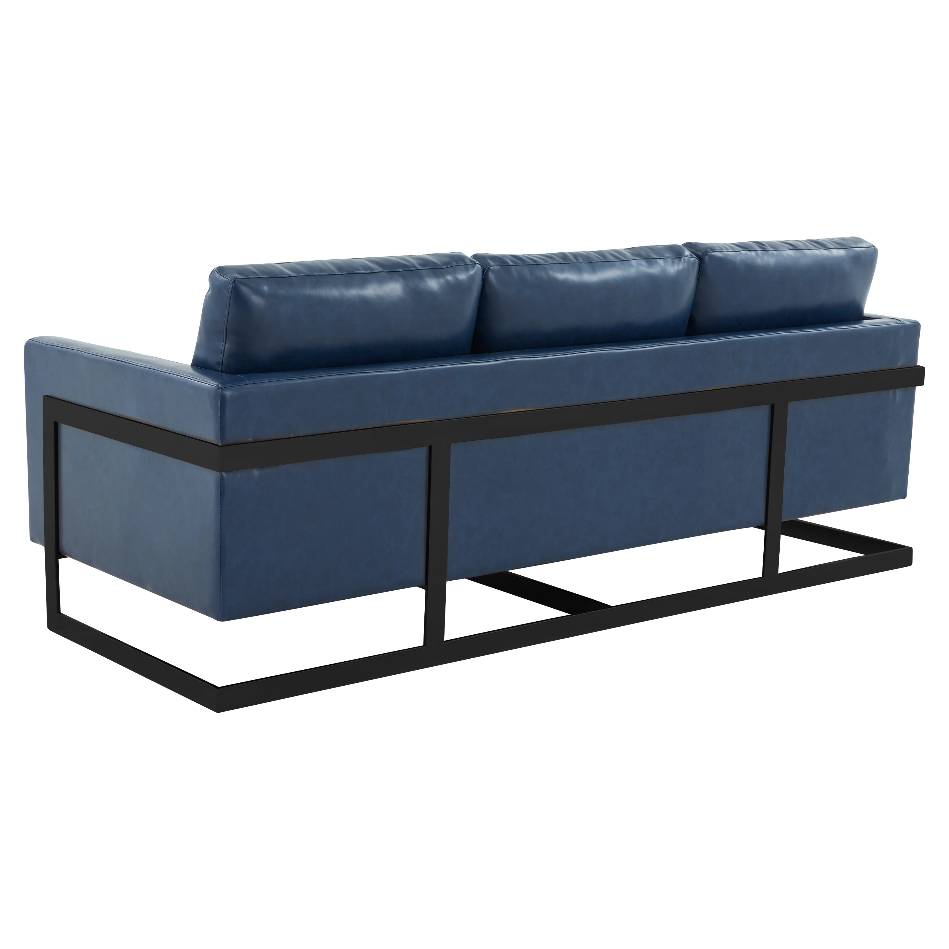 Lincoln Blue Leather Sofa With Black Frame