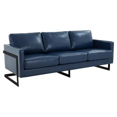 Lincoln Blue Leather Sofa With Black Frame