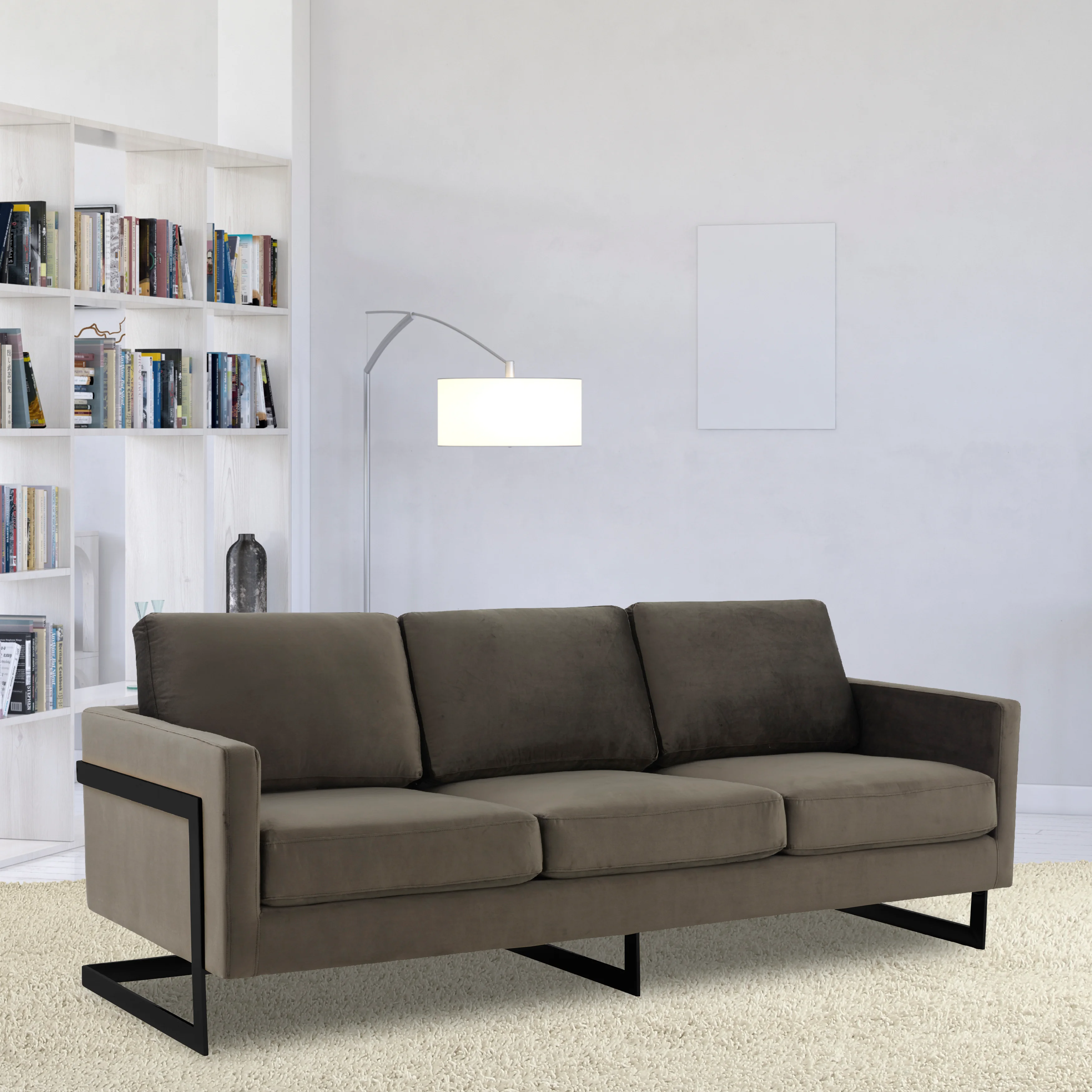 Lincoln Dark Grey Velvet Sofa With Black Frame