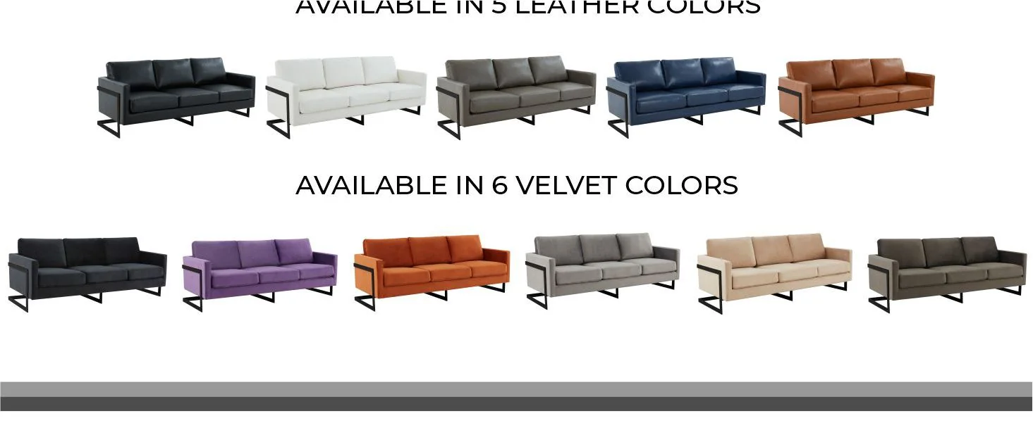 Lincoln Grey Leather Sofa With Black Frame