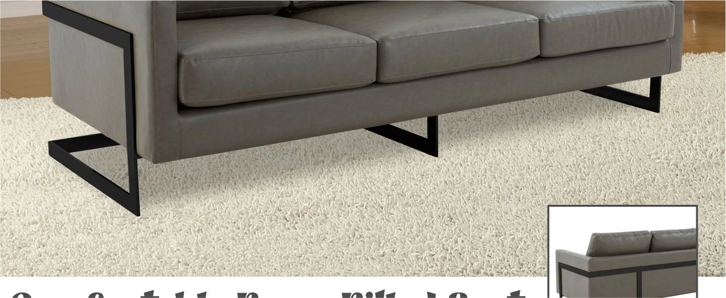 Lincoln Grey Leather Sofa With Black Frame